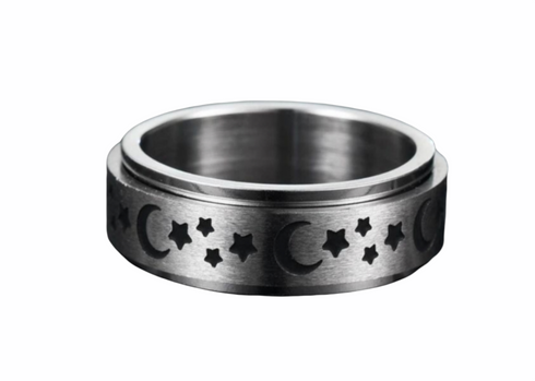 Stainless steel Moon and Star Spinner Ring

Available sizes  6-12

Spinner rings are great too help you focus and calm anxiety



Hypoallergenic  

Tarnish Free

Nickel free