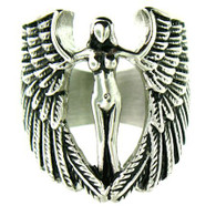 Large stainless steel biker angel ring with intricate detailing. 
Available Sizes: 6 - 16 
 Approx. Dimensions: 30mm x 30mm!! 
 Approx. Weight: 28 grams!! 

