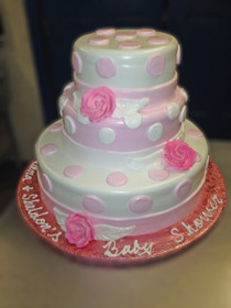 Approximate Servings 80. Sizes: 7", 10" & 14". Three tiered floral and polka dot design.