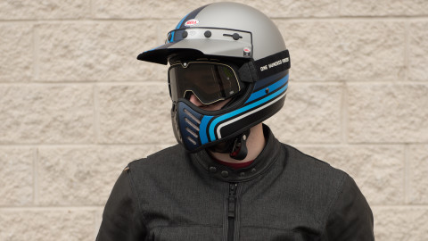Bell Moto 3 Matte Silver/Black/Blue Stripes Helmet