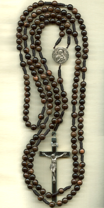 15 dcade rosary, knotted cord rosary, ebony, fifteen decade rosary