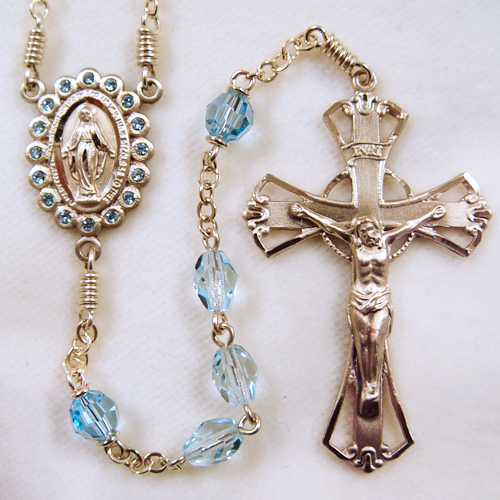 blue glass rosary, crystal rosary