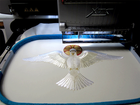 Machine finishes embroiders Holy Spirit applque embroidered dove applique, holy spirit, holy ghost