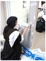 spacking drywall for the new embroidery room sister working