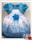 Deluxe White Infant Embroidery Blue Flowers Party Dress Vestido Infantil