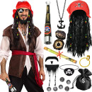 Kit 9 Pcs Captain Pirate Costume Accessories Complete