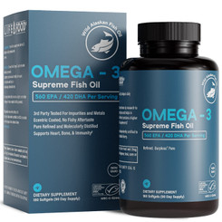 Omega-3 Supreme 1400 mg Alaskan Fish Oil, 560 EPA 420 DHA - MSC Certified, Improved Absorption Enteric Coated 180 Burpless Softgels