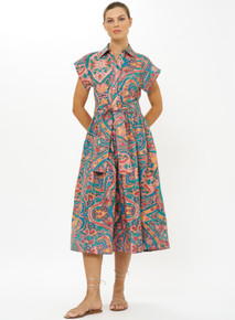 Oliphant Belted Shirt Dress Maxi Persia Aqua