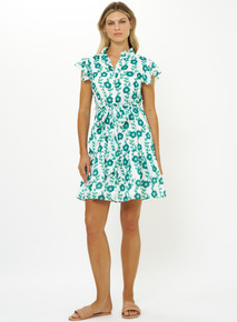Oliphant Ruffle Collar Button Mini Dress Toscana Green