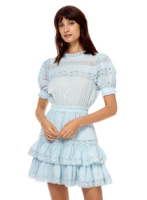 Stellah Lace Trim S/S Mini Dress - Sky