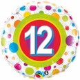 18" Round Foil Age 12 Colorful Dots