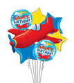 Red Vintage Airplane Birthday Balloon Bouquet