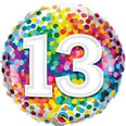 18" 13th Birthday Rainbow Confetti Foil Balloon