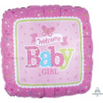 Welcome Baby Girl - Butterfly Pink Square Foil Balloon 