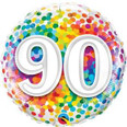 18" 90th Birthday Rainbow Confetti Foil Balloon