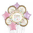 Gold & Pastel Happy Birthday Deluxe Balloon Bouquet