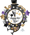 35" Jumbo Happy New Years Clock Foil Balloon