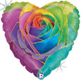 19" Heart Shaped Rainbow Rose Foil Balloons