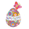 35″ Happy Easter – Butterfly Egg Shape – Mylar Foil Balloon