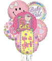 Half Dozen Baby Girl Mylar Balloons With Plush Bear 