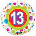 18" Round Foil Age 13 Colorful Dots