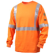 Black Stallion TF2511-OR NFPA 2112 FR Cotton Knit LS T-Shirt, Orange with Reflective Tape