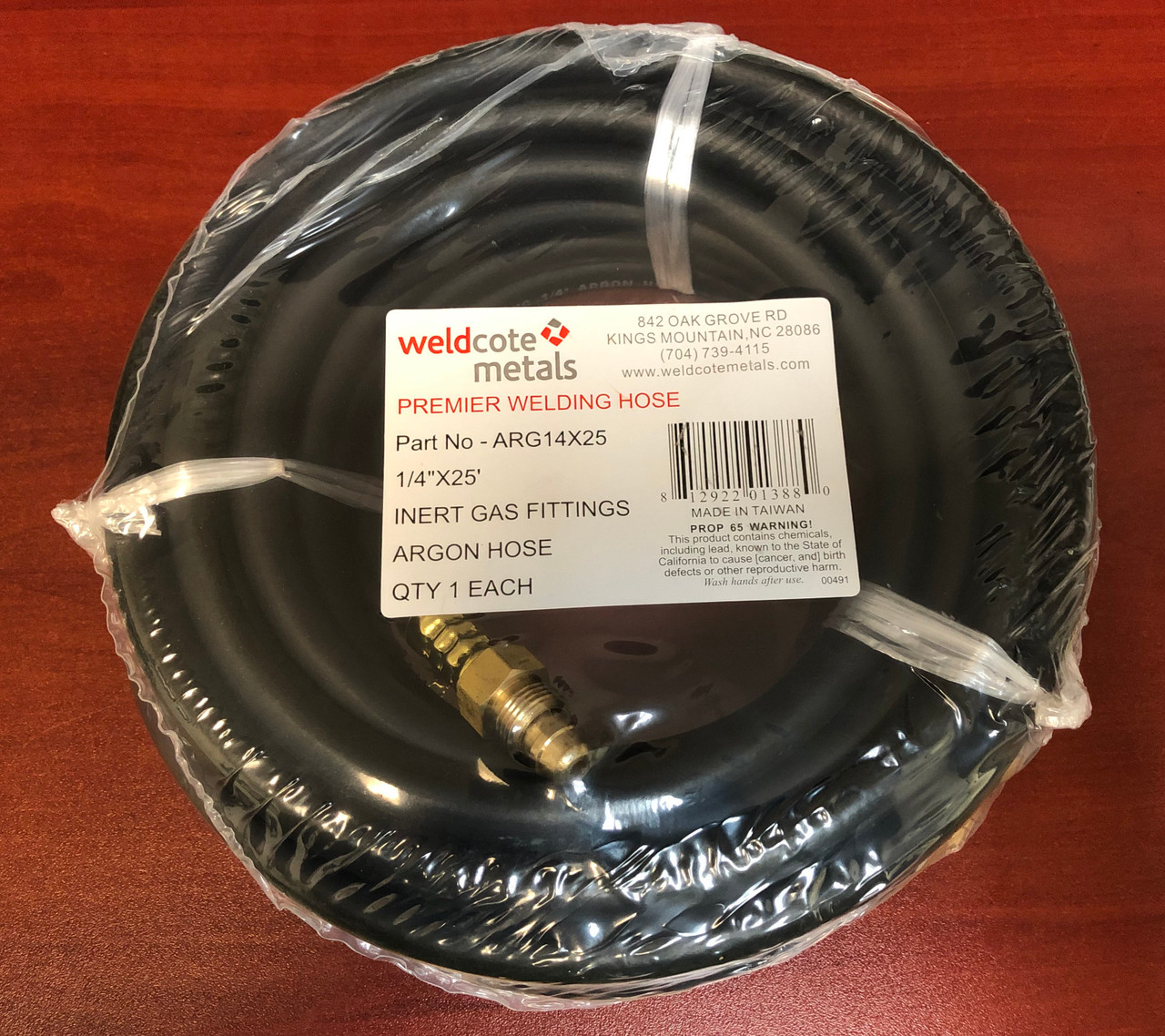 Weldcote Metals Inert Gas Hose 1/4" x 25ft for Argon, Argon/CO2