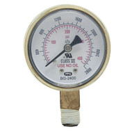 Pressure Gauge, 2-1/2 in, 30 psi, Brass, 1/4 NPT 