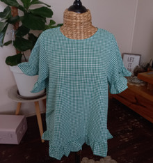 GINGHAM EMERALD FRILL TOP