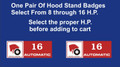 HOOD STAND DECALS FOR 8 HP THROUGH 16 HP