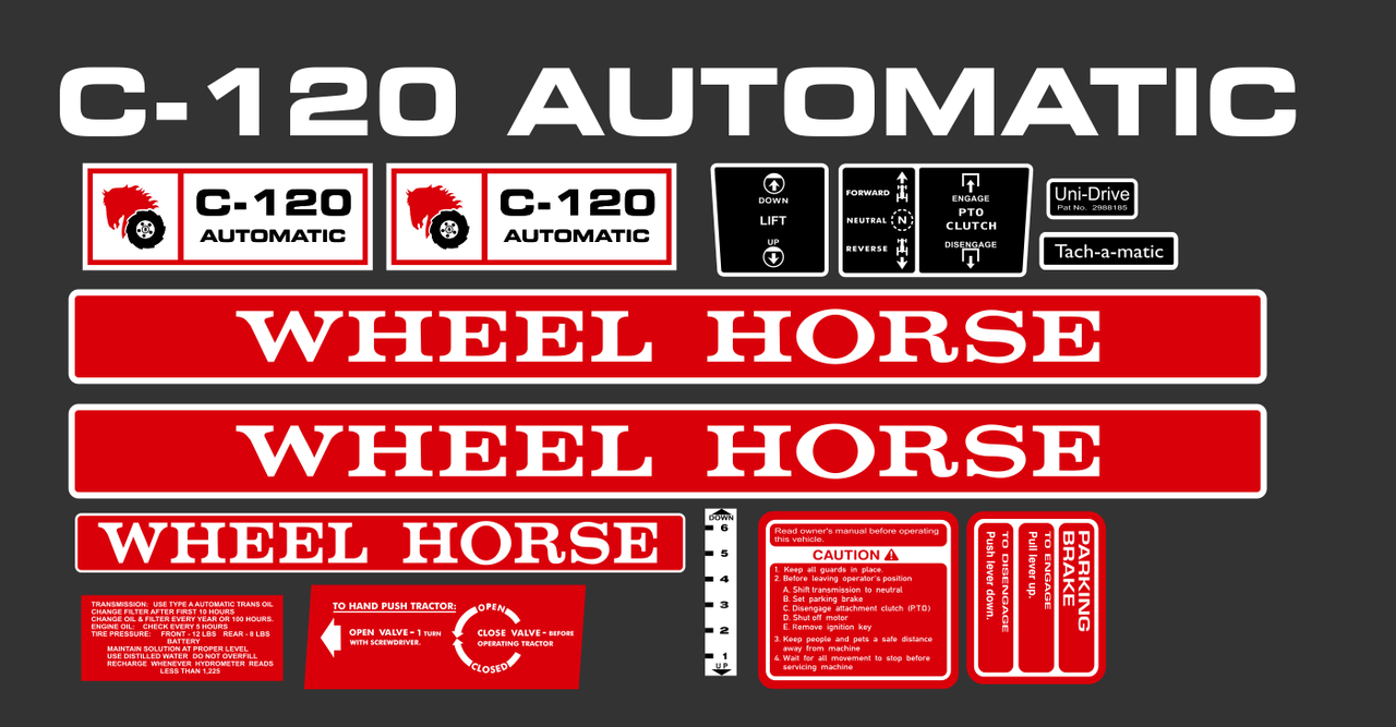 WHEEL HORSE C120 AUTOMATIC DECAL KIT Redo Your Horse