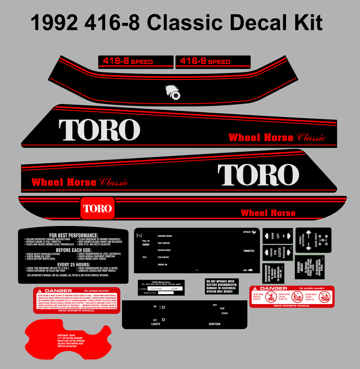 1992 4168 WHEEL HORSE CLASSIC decal kit Redo Your Horse