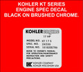 KOHLER KT SERIES ENGINE SPEC DECAL WITH YOUR NUMBERS