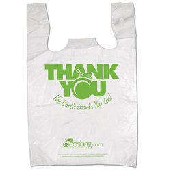 11.5" x 6.5" x 21" High-Density Biodegradable "Thank You" PrePrinted White T-Shirt Bags