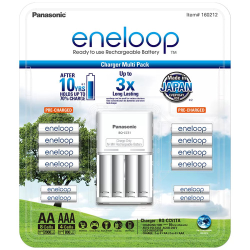 Panasonic Eneloop Rechargeable Pack INC Charger, 8 AA & 4 AAA | Fairdinks