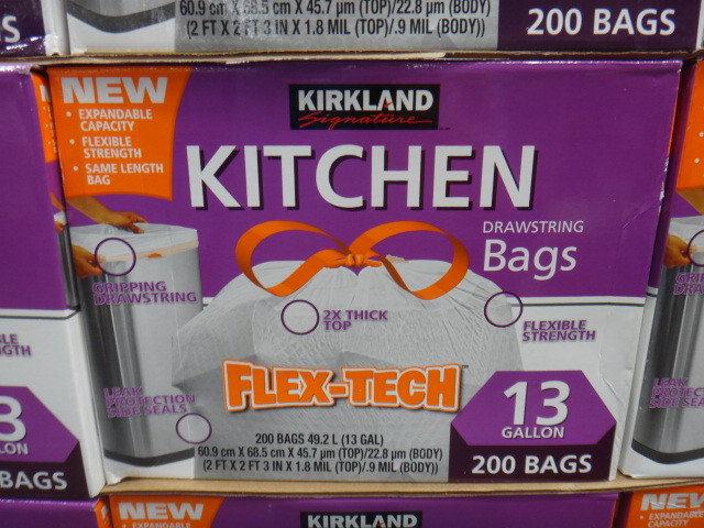 Kirkland Signature Flex-Tech 13-Gallon Scented Kitchen Trash  Bags, 200-count : Health & Household