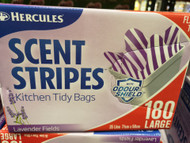 Hercules Scent Stripe Kitchen Bags
180Count / fit 35L Bin, 71cm x 58cm
Lavender Scent