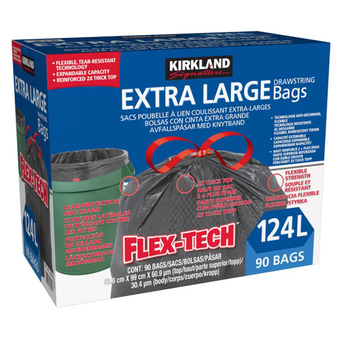 Kirkland Signature FlexTech Extra Large Drawstring Trash Bags, Black