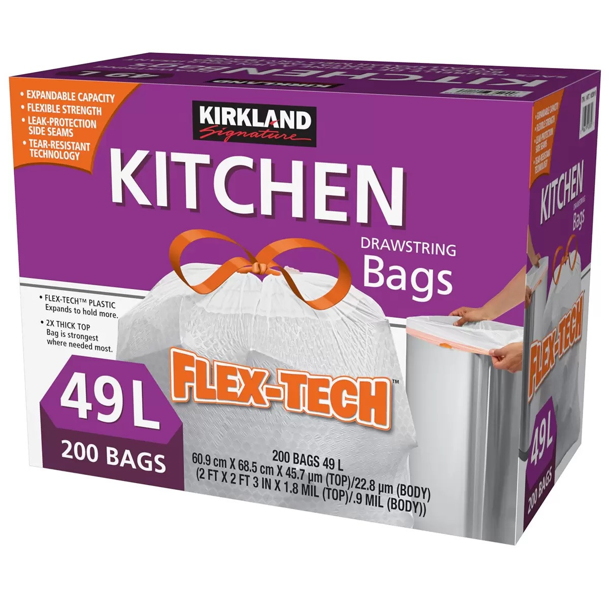 2 Box Kirkland Signature Flex-Tech 13 Gal Fresh Scent Kitchen Trash Bags,  200 Ct