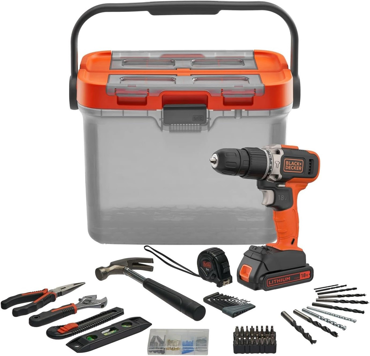 Black and Decker Hammer Drill Project Kit 18V Lithium Ion