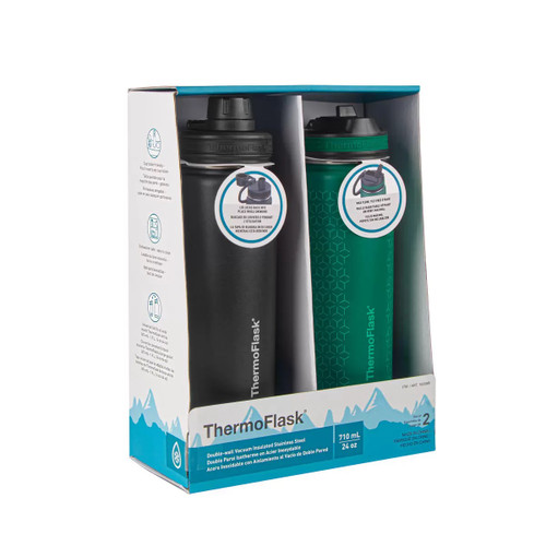 Thermoflask Stainless Bottle 710ML x 2 Pack - Green & Black | Fairdinks