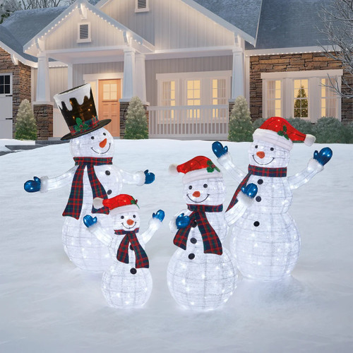 Snowman Family With LED Lights 4 Piece Set | Fairdinks