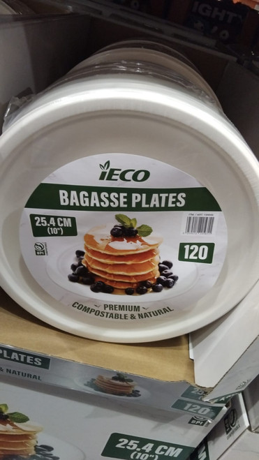 IECO Bagasse Plate 10" (25.4CM) 120CT | Fairdinks