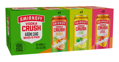 Smirnoff Vodka Crush Mixed Pack 10 x 440ML 6% ABV | Fairdinks