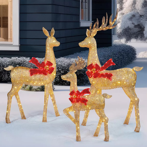 Gold Deer Family With LED Lights 193CM & 167CM & 114CM | Fairdinks
