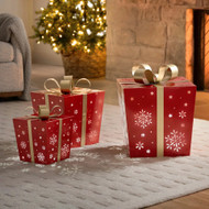 Metal Gift Boxes W/ LED Lights Set of 3 - Red | Fairdinks