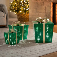Metal Gift Boxes W/ LED Lights Set of 3 - Green | Fairdinks