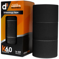 D3 K6.0 Kinesiology Tape 500MM x 6M x 3 Rolls - Black | Fairdinks