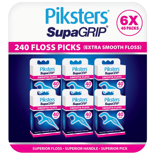Piksters Supagrip Floss Picks Smooth 6 x 40 Pack | Fairdinks