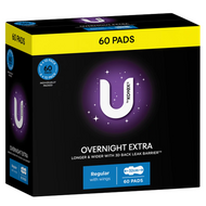 U By Kotex Overnight Extra Regular Pads With Wings 60PK | Fairdinks